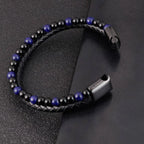 Lapis Lazuli bracelet with blue gemstone accents and braided leather adds sleek everyday style