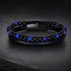 Lapis Lazuli bracelet with vibrant gemstone accents and braided leather enhances sleek style appeal