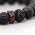Lava labradorite bracelet detailed macro highlighting porous lava rock beads and handcrafted jewelry quality