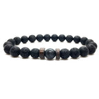Lava labradorite bracelet product image with volcanic stone beads and polished crystal center for modern wear