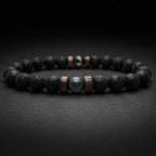 Lava labradorite bracelet with textured lava stone beads and elegant gemstone center for confident styling