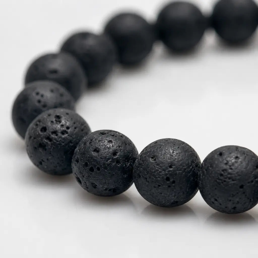 Lava Rock Lapis Lazuli bracelet macro view highlighting porous natural lava stone beads with premium craftsmanship and durable everyday quality.