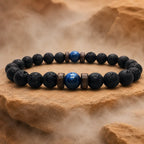 Lava Rock Lapis Lazuli bracelet showcased with natural lava beads and polished blue gemstone on a textured stone surface for premium styling.