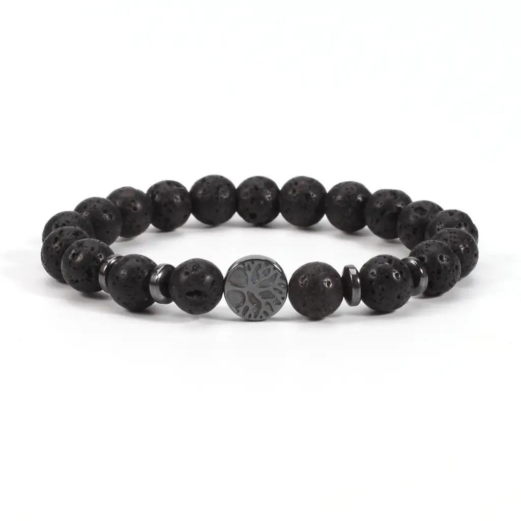 Lava stone bracelet isolated on white background showing volcanic bead jewelry for clean product visibility.