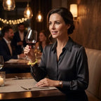 Lemon jade bracelet worn at dinner with wine glass, stylish gemstone jewelry for sophisticated evening wear appeal
