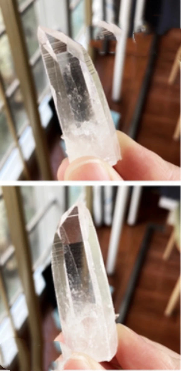 Lemurian self-healed quartz crystal with frosted base and clear termination, prized by collectors for its unique natural formation.