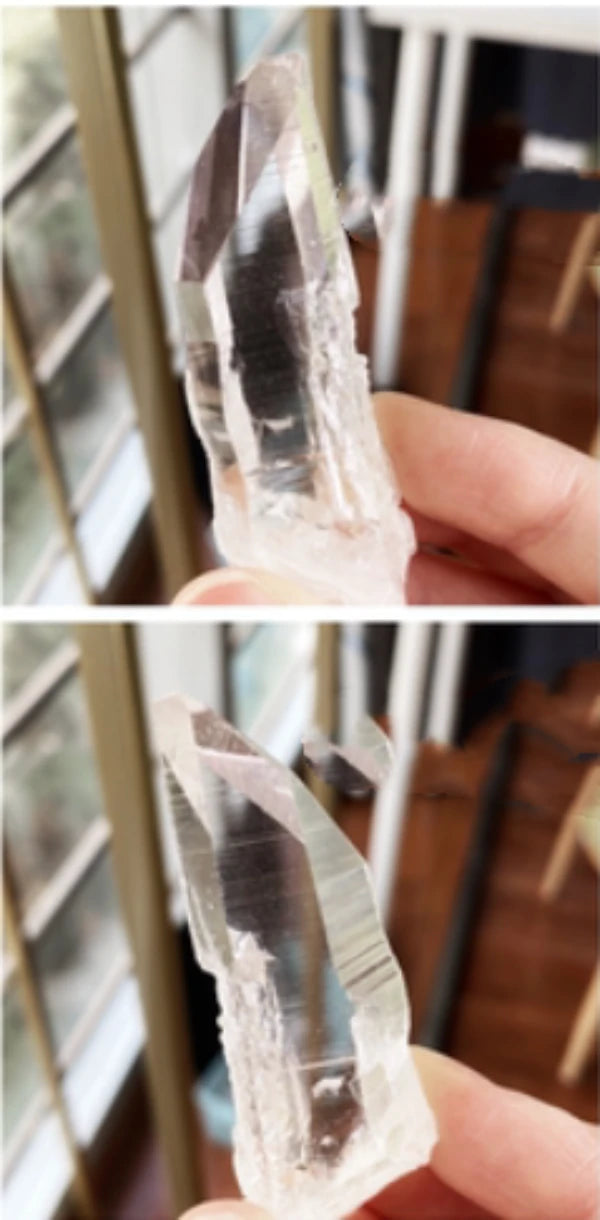 Lemurian natural quartz point displaying remarkable clarity and well-defined crystal faces, an excellent addition to any mineral collection.