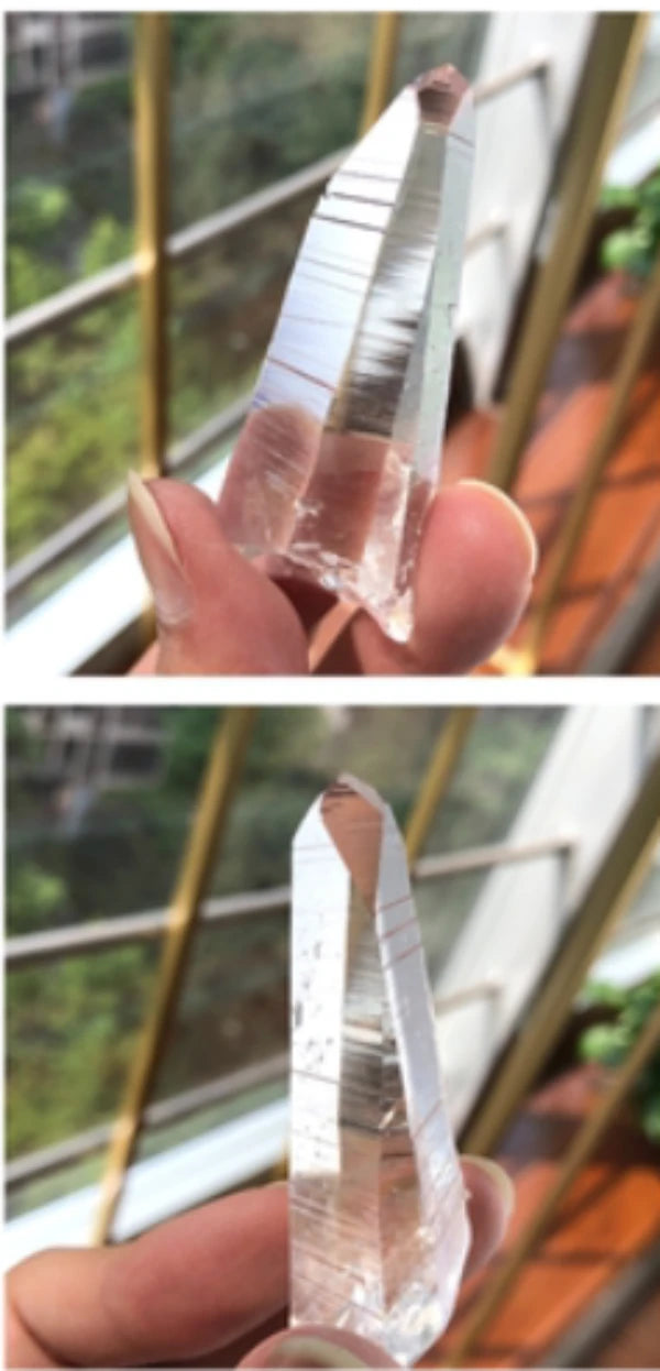 Lemurian terminated quartz crystal with brilliant transparency and natural formation, ideal for crystal displays and mineral collecting.
