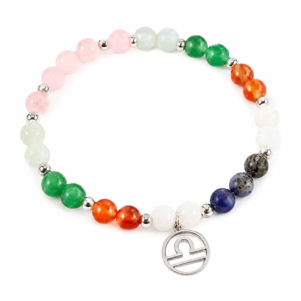 Libra zodiac Jewelry featuring balanced gemstone color palette with polished silver charm for astrology enthusiasts