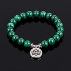 Lotus charm tigereye green gemstone bracelet with polished beads and lotus pendant for spiritual style