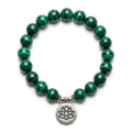 Lotus charm tigereye polished green bead bracelet with lotus pendant for yoga and meditation use