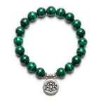 Lotus charm tigereye polished green bead bracelet with lotus pendant for yoga and meditation use