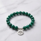 Lotus charm tigereye premium green stone bracelet with lotus symbol and calming energy inspired design