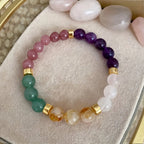 Manifestation bracelet with multicolor gemstone beads and crystal healing energy designed for mindful balance.