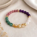 Manifestation bracelet featuring healing crystal beads and chakra gemstone design for positive energy flow.