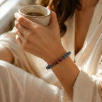 Map stone jasper bracelet with gray beads, red faceted accents, and cozy tea styling for mindful daily wear now