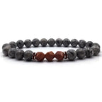 Map stone jasper bracelet product photo with gray round beads, red faceted stones, and clean white background view