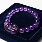 Natural amethyst bracelet displayed in velvet box featuring crystal beads and spiritual gemstone appeal