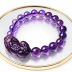 Natural amethyst bracelet with mirrored reflection and crystal gemstone beads for elegant jewelry appeal