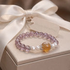 Natural ametrine citrine bracelet with pearl accents and healing crystal beads in elegant luxury gift packaging.