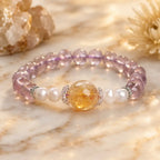 Natural ametrine citrine gemstone bracelet featuring healing crystal beads and luxurious pearl details.