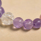 Natural Rose Quartz Amethyst Clear Quartz Crystal bracelet showing clear quartz bead and radiant crystal finish.