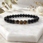 Obsidian tiger eye healing bracelet with faceted stones, elegant protection jewelry for everyday confidence