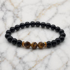 Obsidian tiger eye premium bracelet with polished gemstones, spiritual jewelry promoting strength and focus