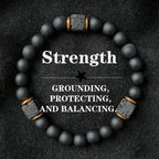 Onyx lava bracelet with matte black beads and lava stone spacers, grounding crystal jewelry for strength and balance