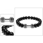 Onyx stone bracelet displayed in multi angle layout with bead texture and dumbbell charm detail, helping buyers assess quality and style