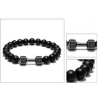 Onyx stone bracelet shown in multiple angles with bead texture and dumbbell charm detail, helping buyers evaluate design and quality
