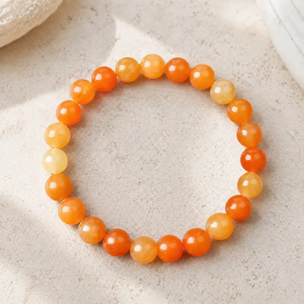 Orange aquamarine stone breacelet glossy orange bead stretch bracelet on stone, bright crystal jewelry daily wear