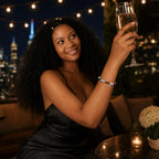 Pieces zodiac bracelet displayed during rooftop celebration featuring Pisces charm and crystal bead jewelry for gifts