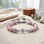 Pink Zebra Jasper adjustable bracelet photographed in cozy natural light for stylish gemstone jewelry lovers