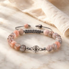 Pink Zebra Jasper handmade bracelet with polished gemstone beads and soft neutral fabric for chic daily wear
