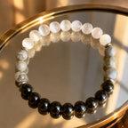 Protection bracelet featuring polished gemstone beads and spiritual crystal accents for calm energy balance