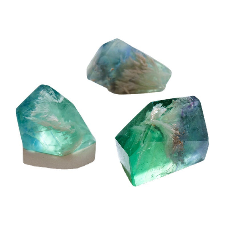 Raw fluorite crystal product photo shows a natural stone in a random geometric shape and visible fluorite mineral character, suited to crystal decor, collecting, or meditation use.