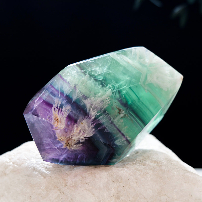 Raw fluorite crystal image shows one natural fluorite stone in a random geometric shape, with individual mineral character for crystal decor, collection display, or meditation use.