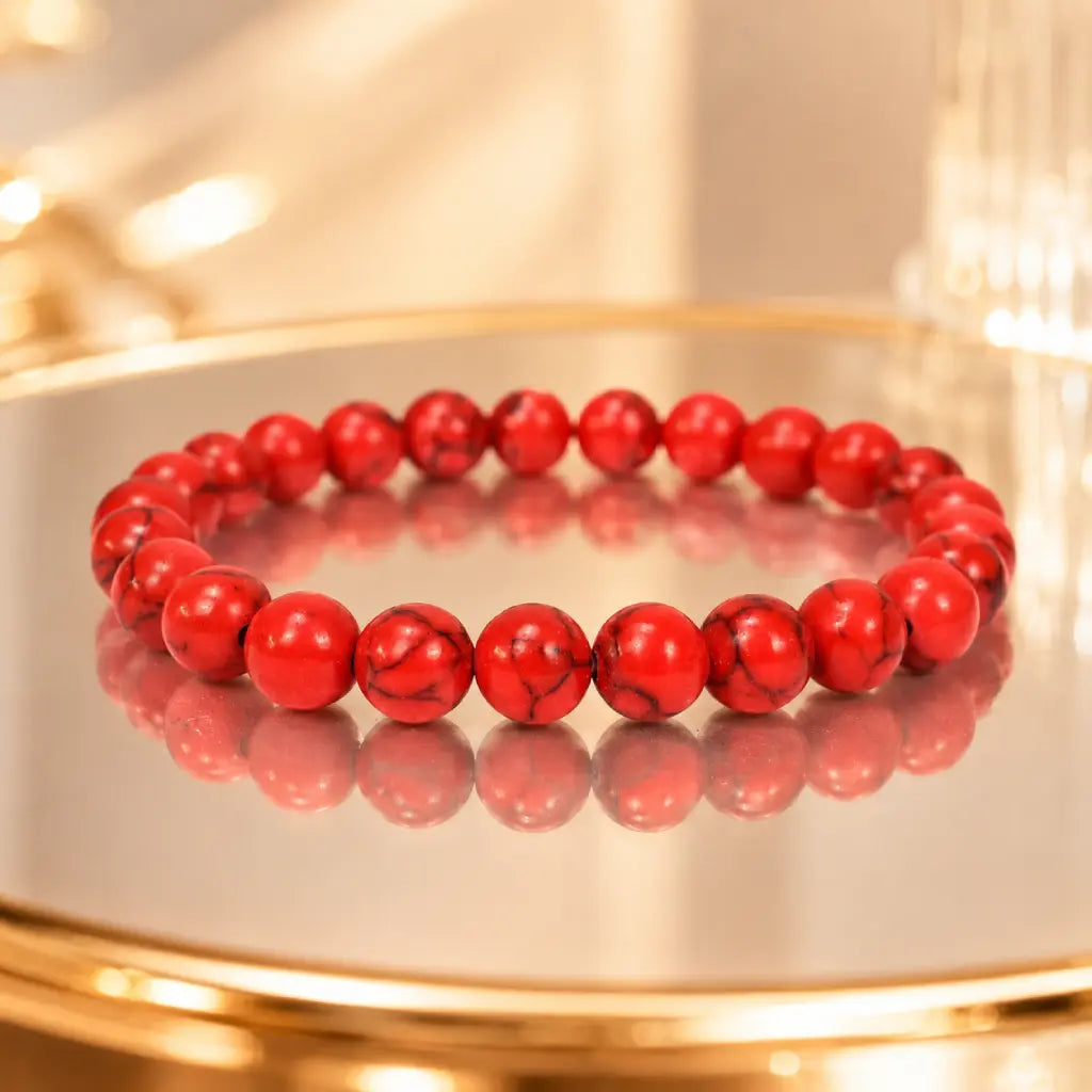 Red howlite bracelet with reflective gemstone beads and luxury styling for elegant daily wear