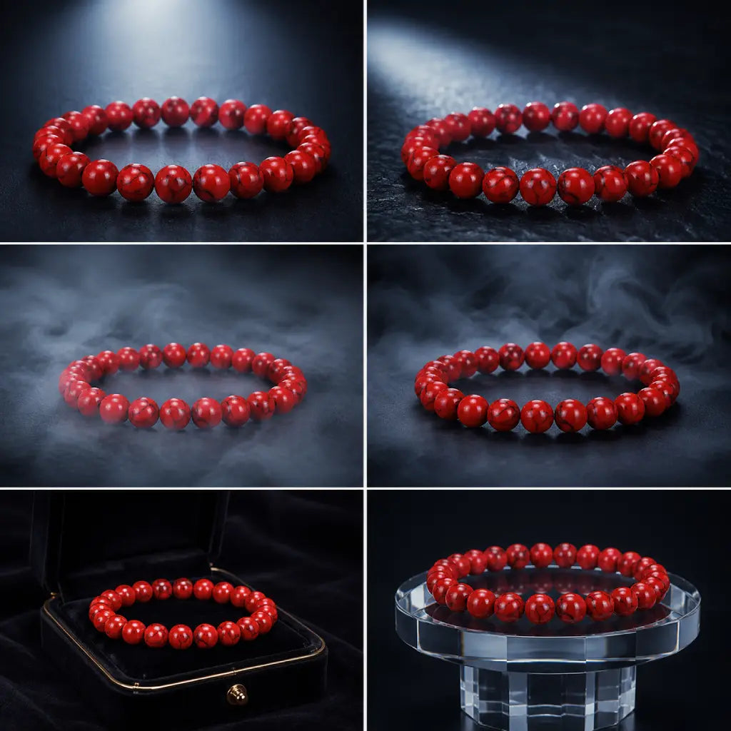 Red howlite bracelet collection featuring premium gemstone bead styles for elegant crystal jewelry