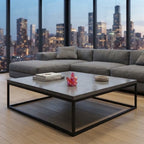 Red quartz crystal centerpiece on a modern coffee table, decorative gemstone accent enhancing luxury home interior design.