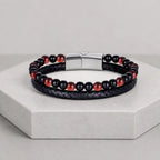 Red Tigereye bracelet featuring woven leather and natural stone beads creates refined appeal