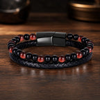 Red Tigereye bracelet with braided leather and gemstone accents enhances premium style appeal