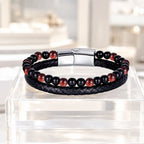 Red Tigereye bracelet with braided leather and natural gemstone beads creates bold luxury appeal