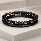 Red Tigereye bracelet with premium natural stone beads and woven leather offers sleek appeal