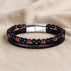 Red Tigereye bracelet with premium stone beads and braided leather adds sleek everyday style