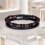 Red Tigereye bracelet featuring polished gemstone beads and braided leather delivers luxury appeal