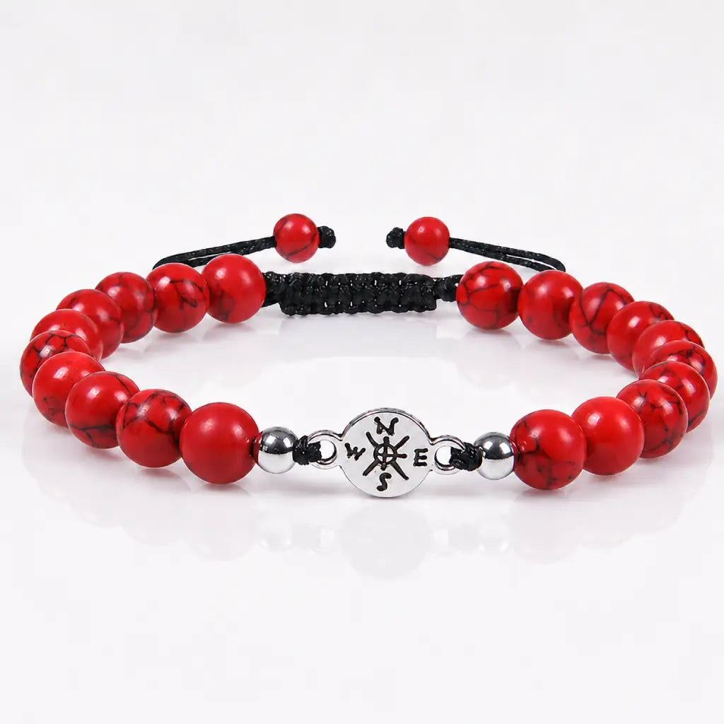Red turquoise bracelet with smooth gemstone beads and reflective finish for bold statement styling