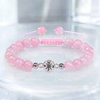 Rose Quartz luxury bracelet with luminous pink stone beads and silver accents for modern self care and mindfulness
