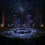Sagittarius zodiac bracelet on stone altar with glowing ritual circle, purple smoke and standing stones under starry night sky
